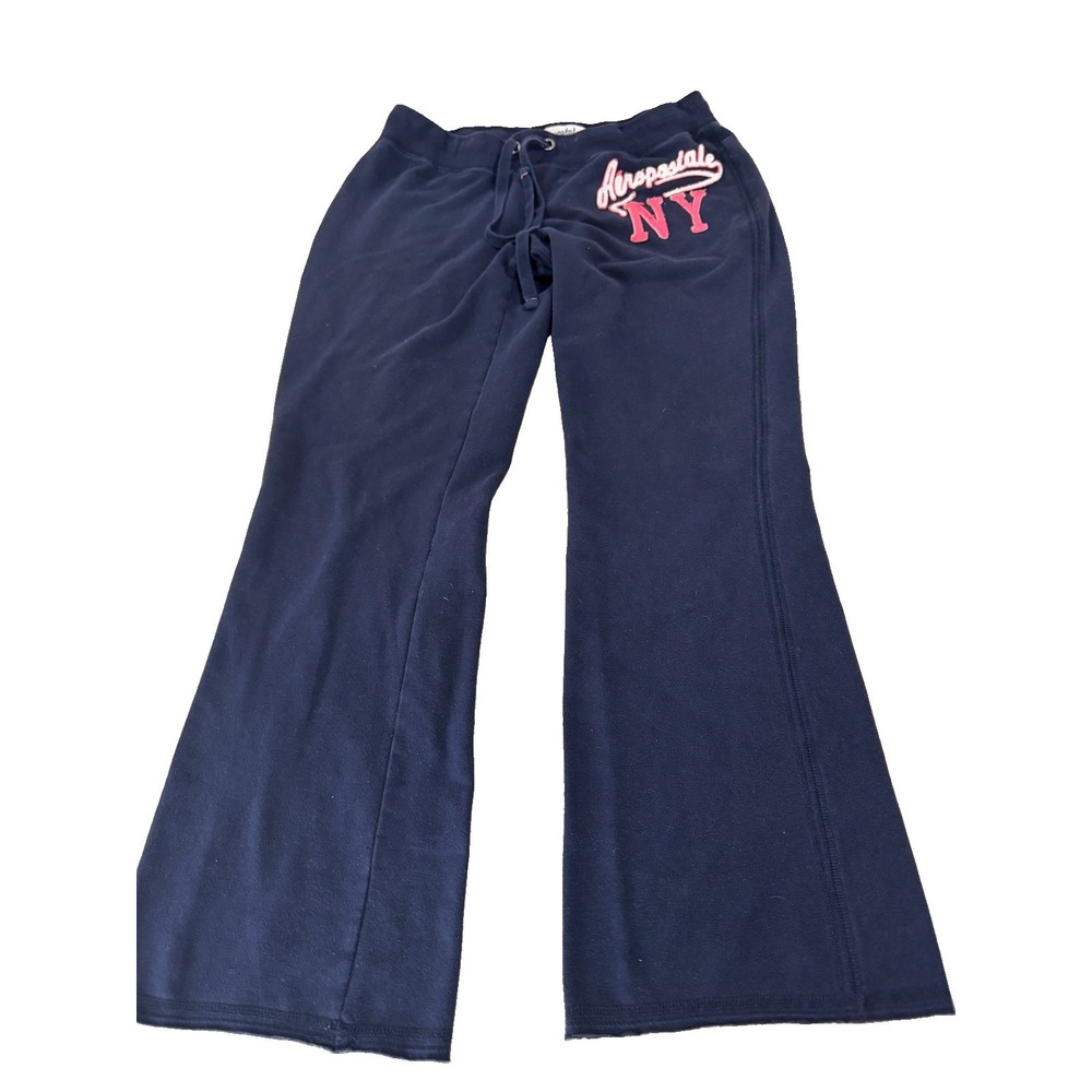 Aeropostale NY Flare Sweatpants Large Navy Y2K Drawstring Stretch